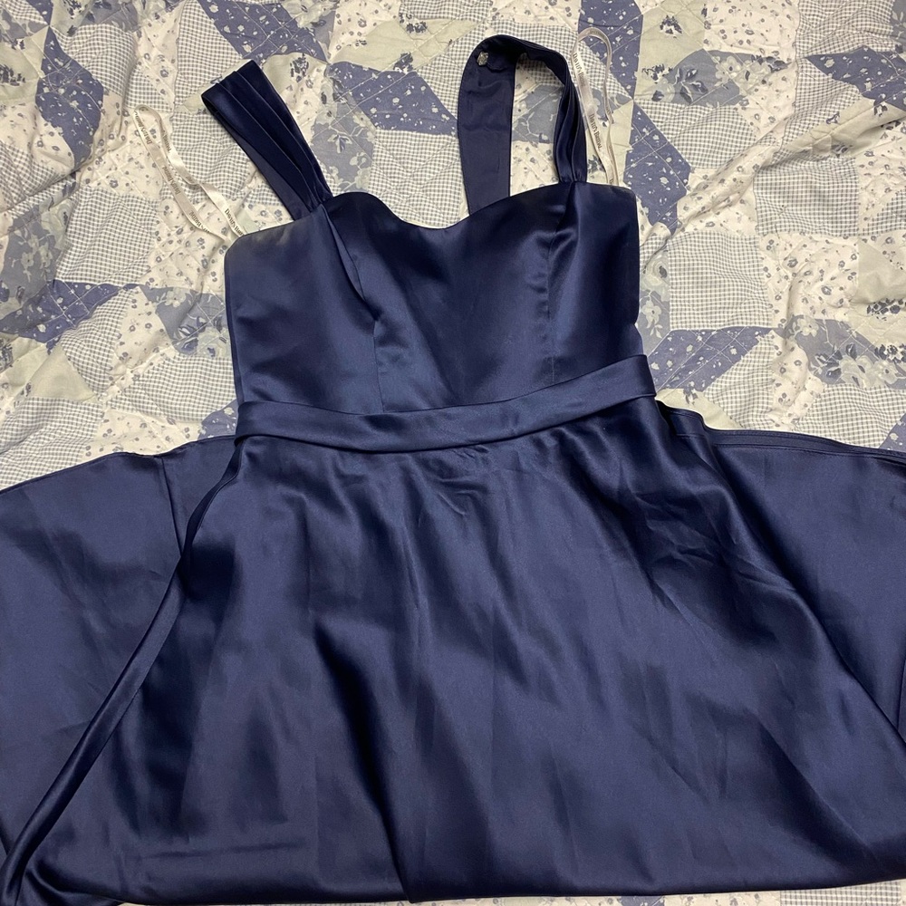 Elegant Navy Blue Satin Dress
